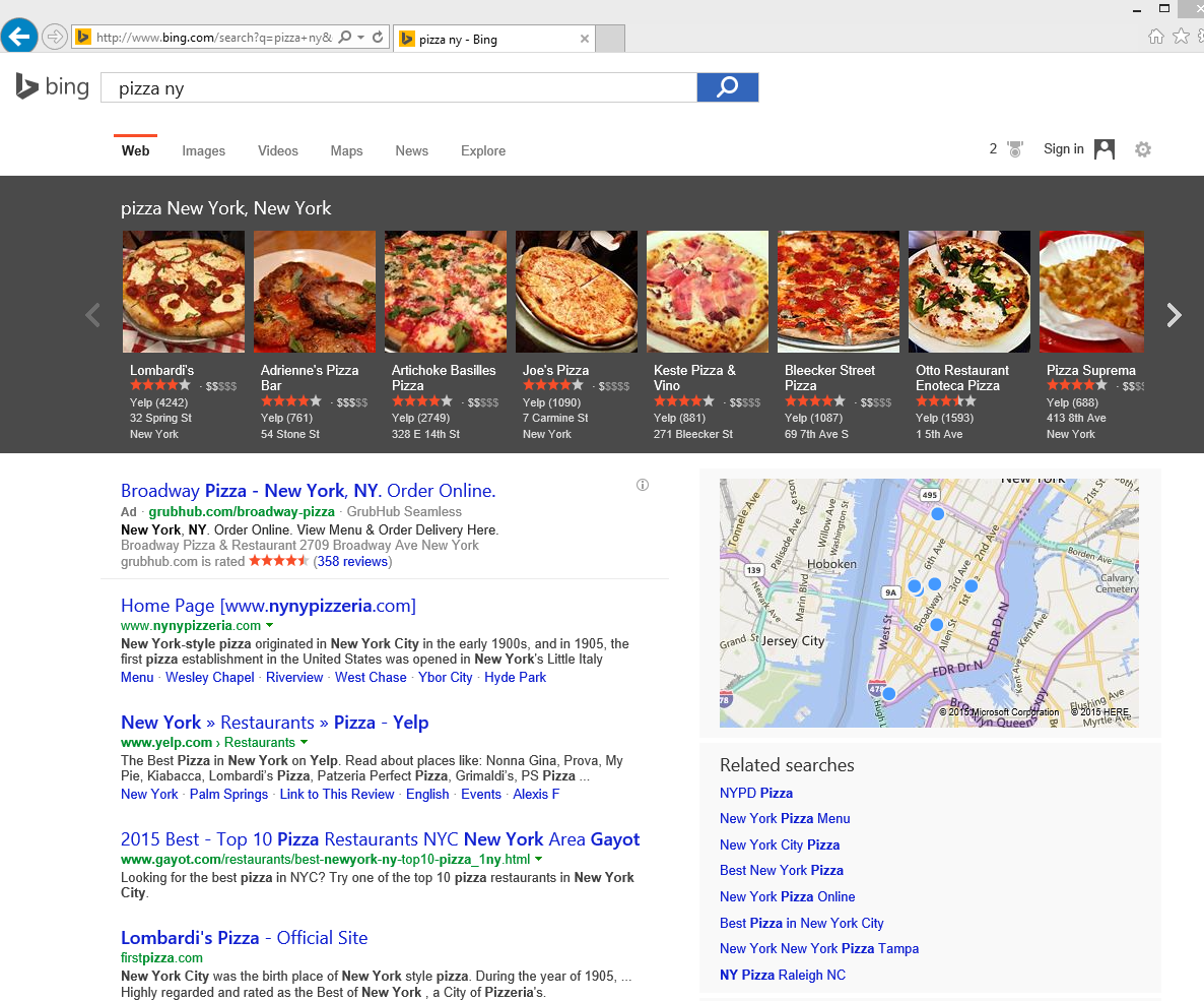 Bing results for comparison against Yahoo
