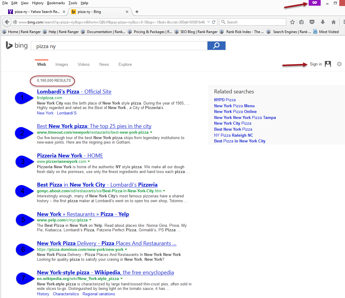 Bing search results differ from Yahoo